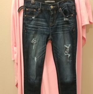 Dark blue distressed Express skinny jeggings, sz 2